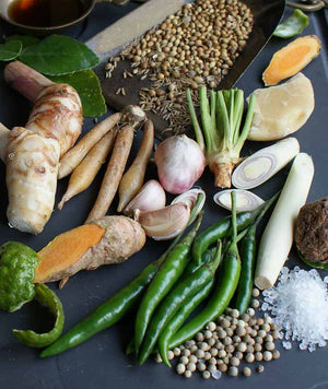Ingredients needed to make an authentic Thai Green Curry Paste